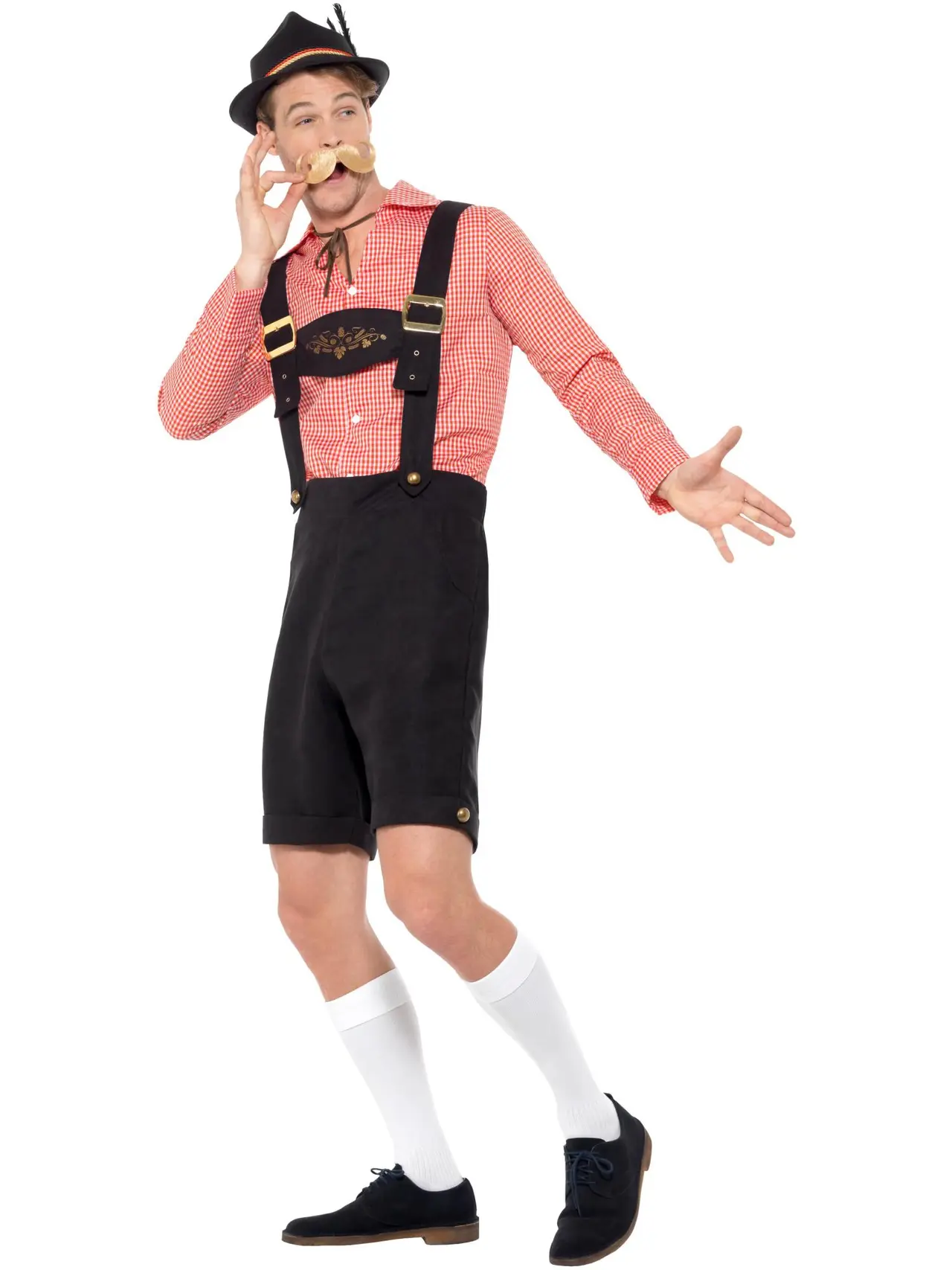 Ølfest i rødt med lederhosen – kostume til herrer
