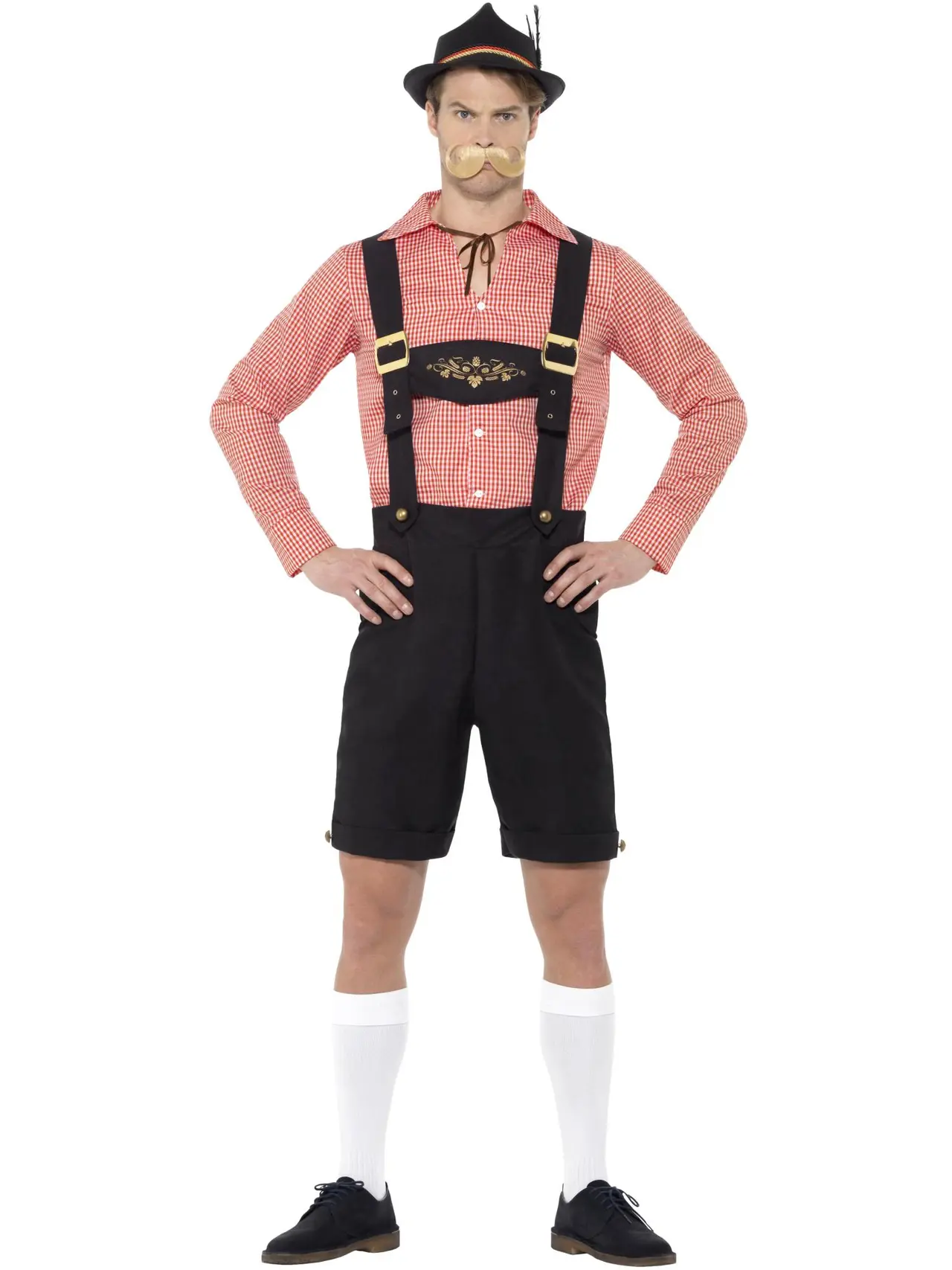Ølfest i rødt med lederhosen – kostume til herrer
