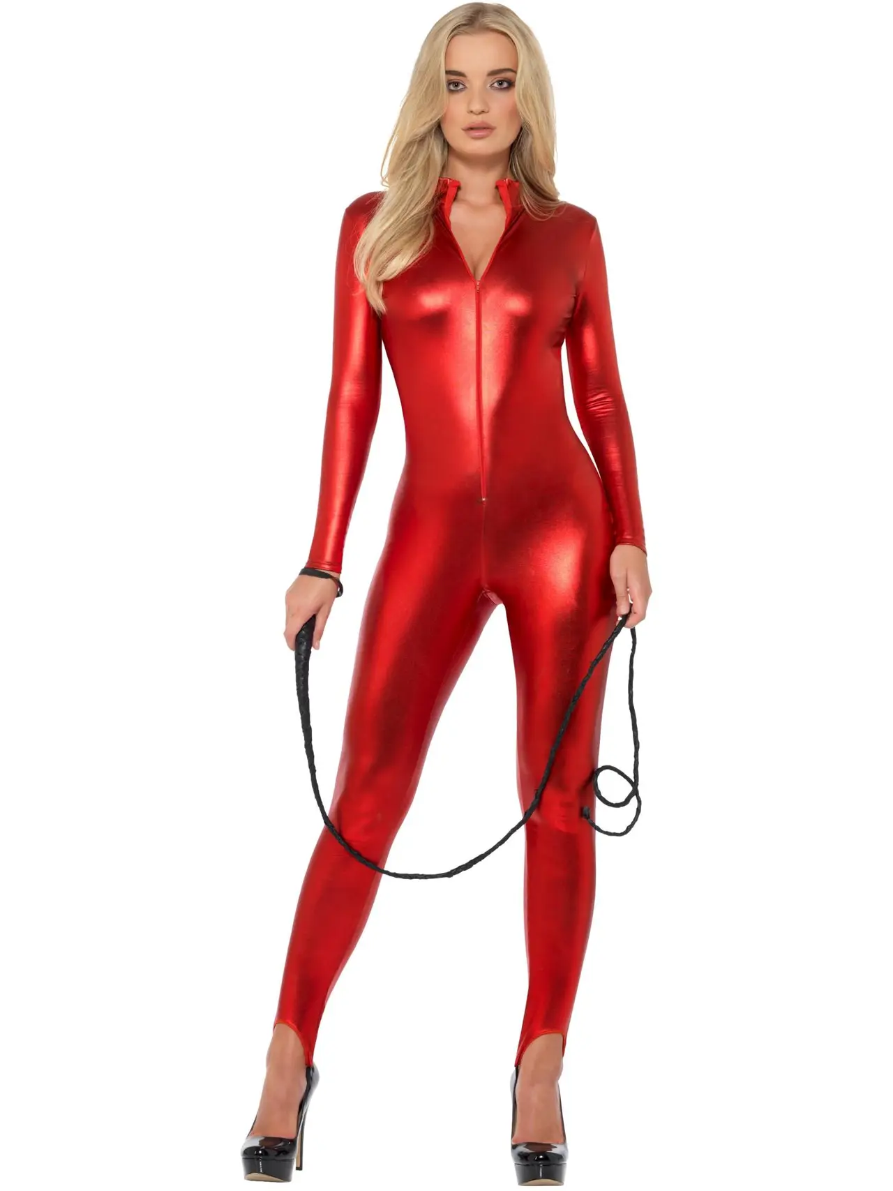 Rød metallisk catsuit – kostume til damer