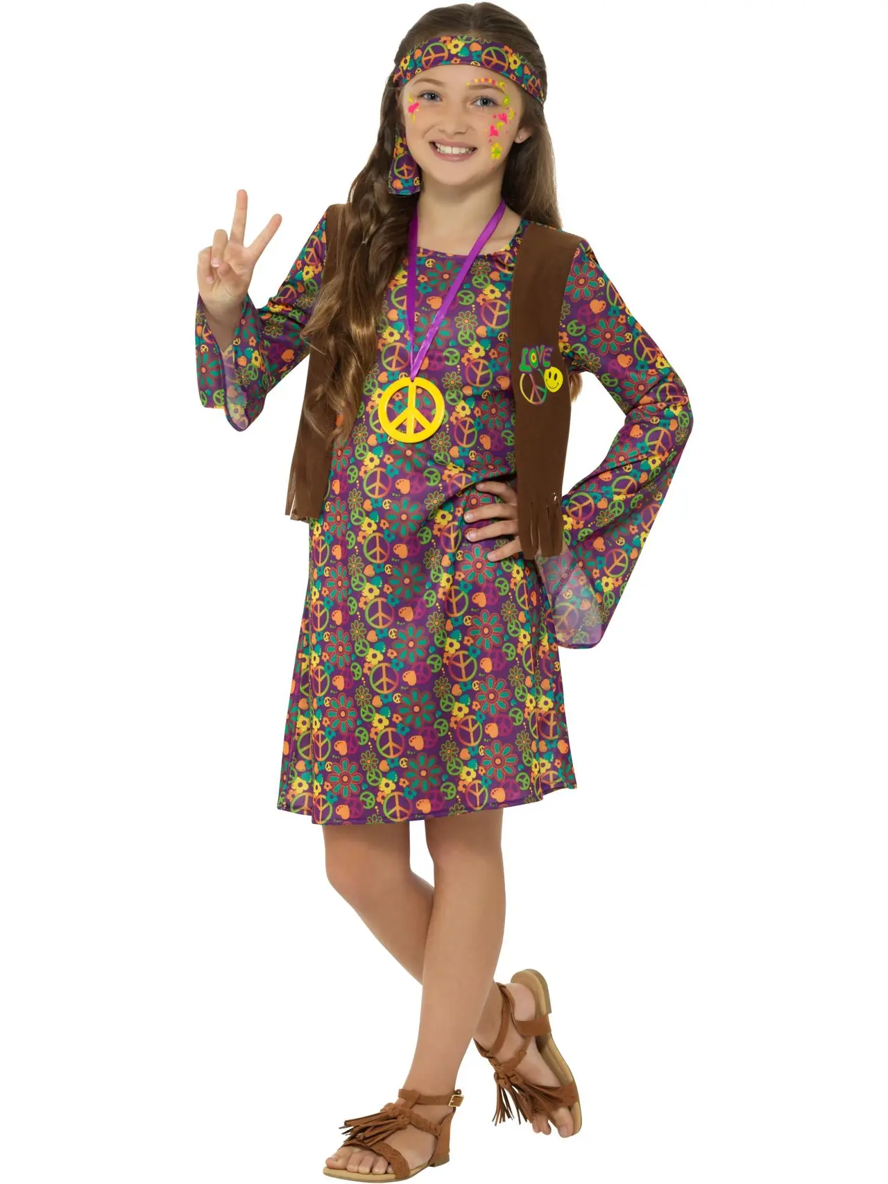 Hippiepige – kostume til piger, 4-12 år