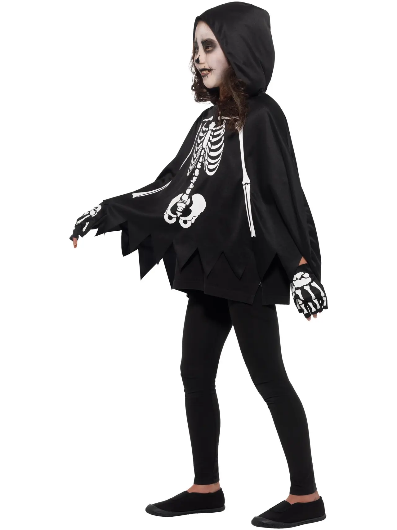 Skeletponcho med handsker – kostume til børn
