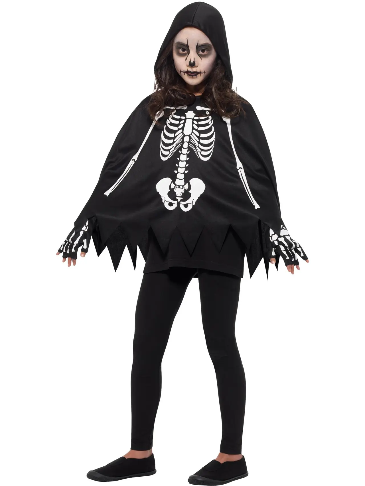 Skeletponcho med handsker – kostume til børn