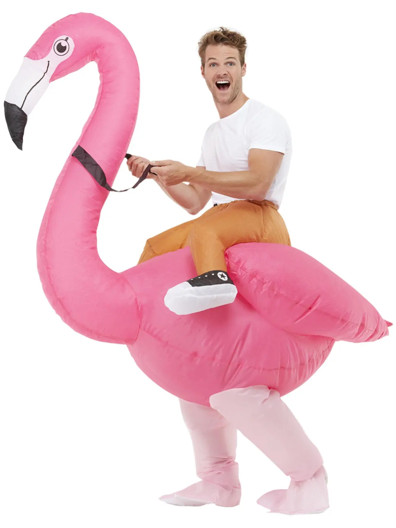 Oppustelig ridende flamingo – kostume til voksne