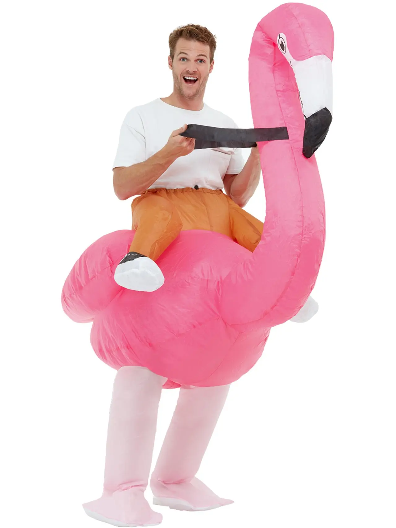 Oppustelig ridende flamingo – kostume til voksne