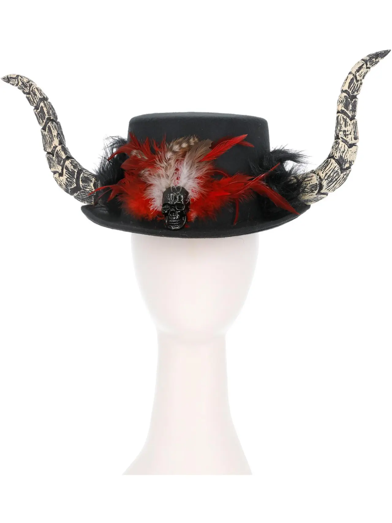 Voodoo-hat med horn og fjer