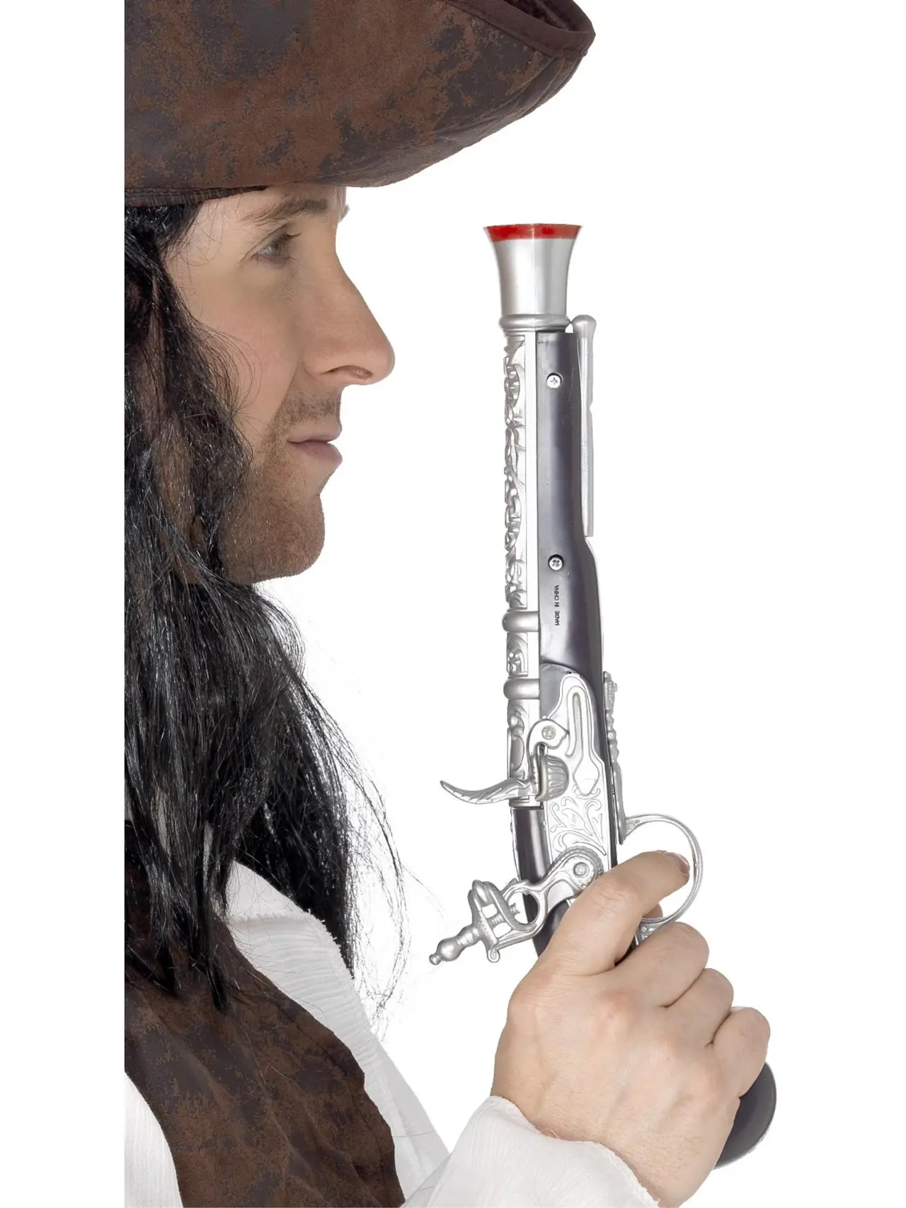 Sølvfarvet piratpistol, 30 cm