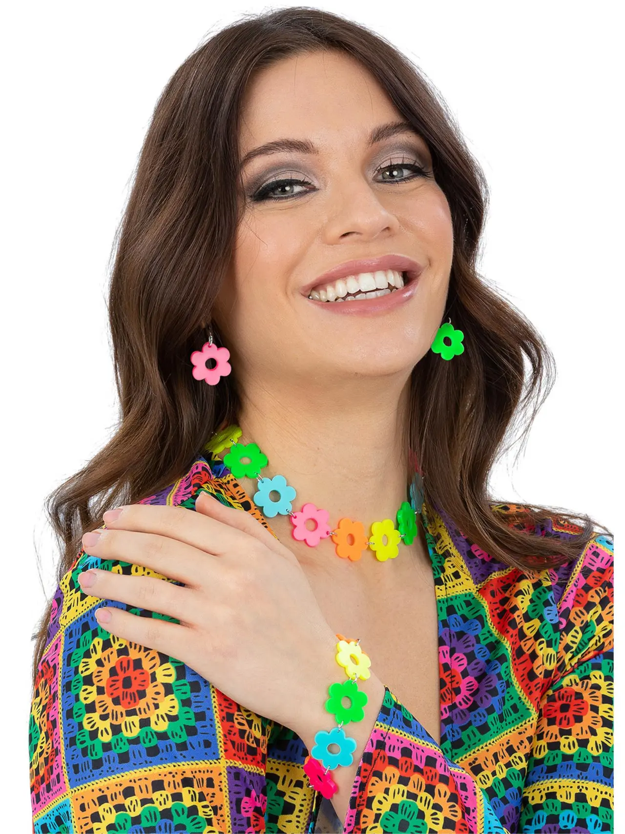 Neon smykkesæt med flower power-blomster