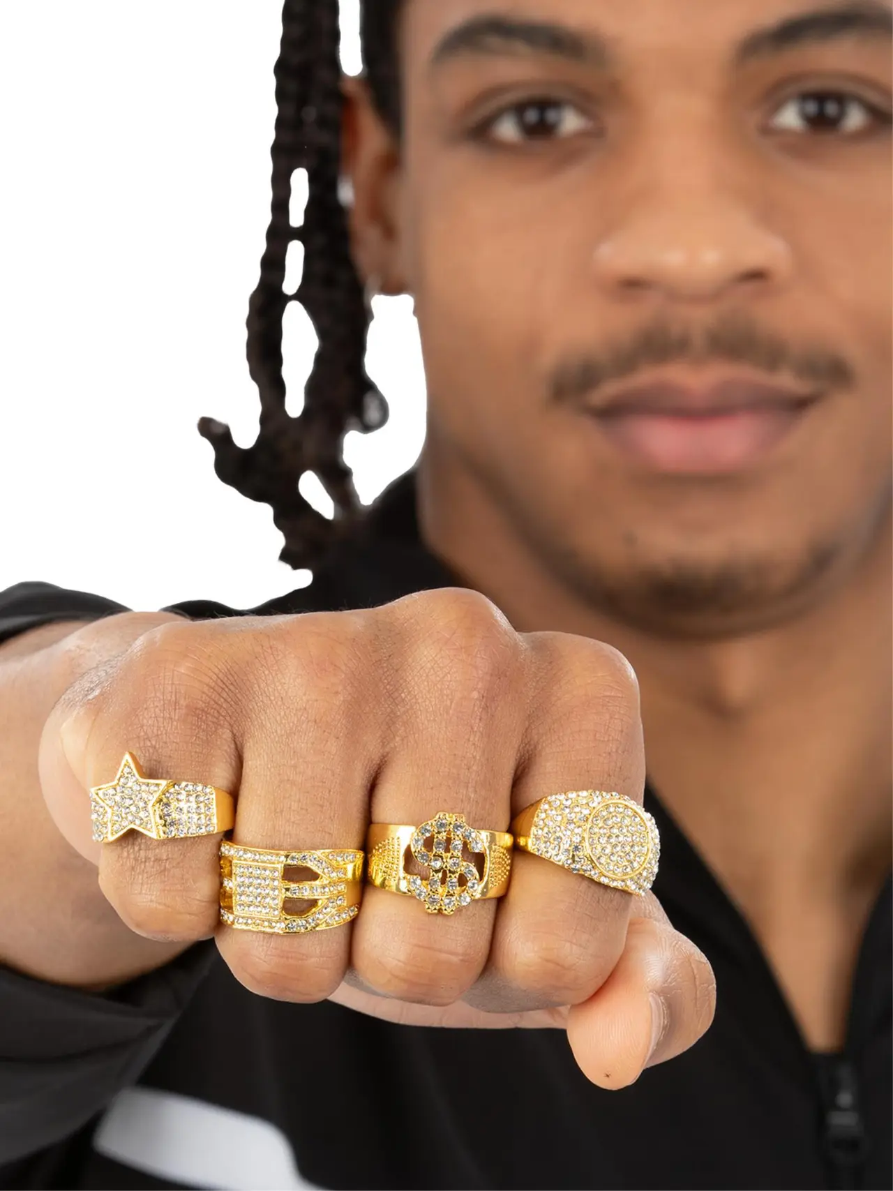 90'er-blingringe i guld med diamanteffekt, 4 stk.