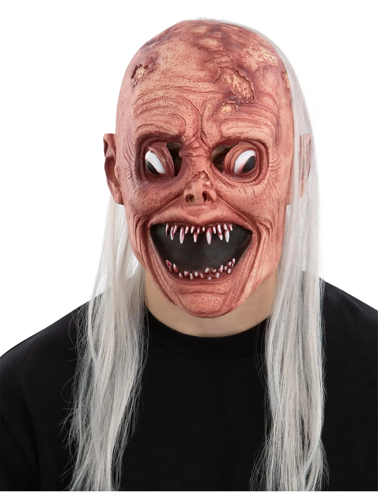 Uhyggelig latexmaske med mareridtssmil