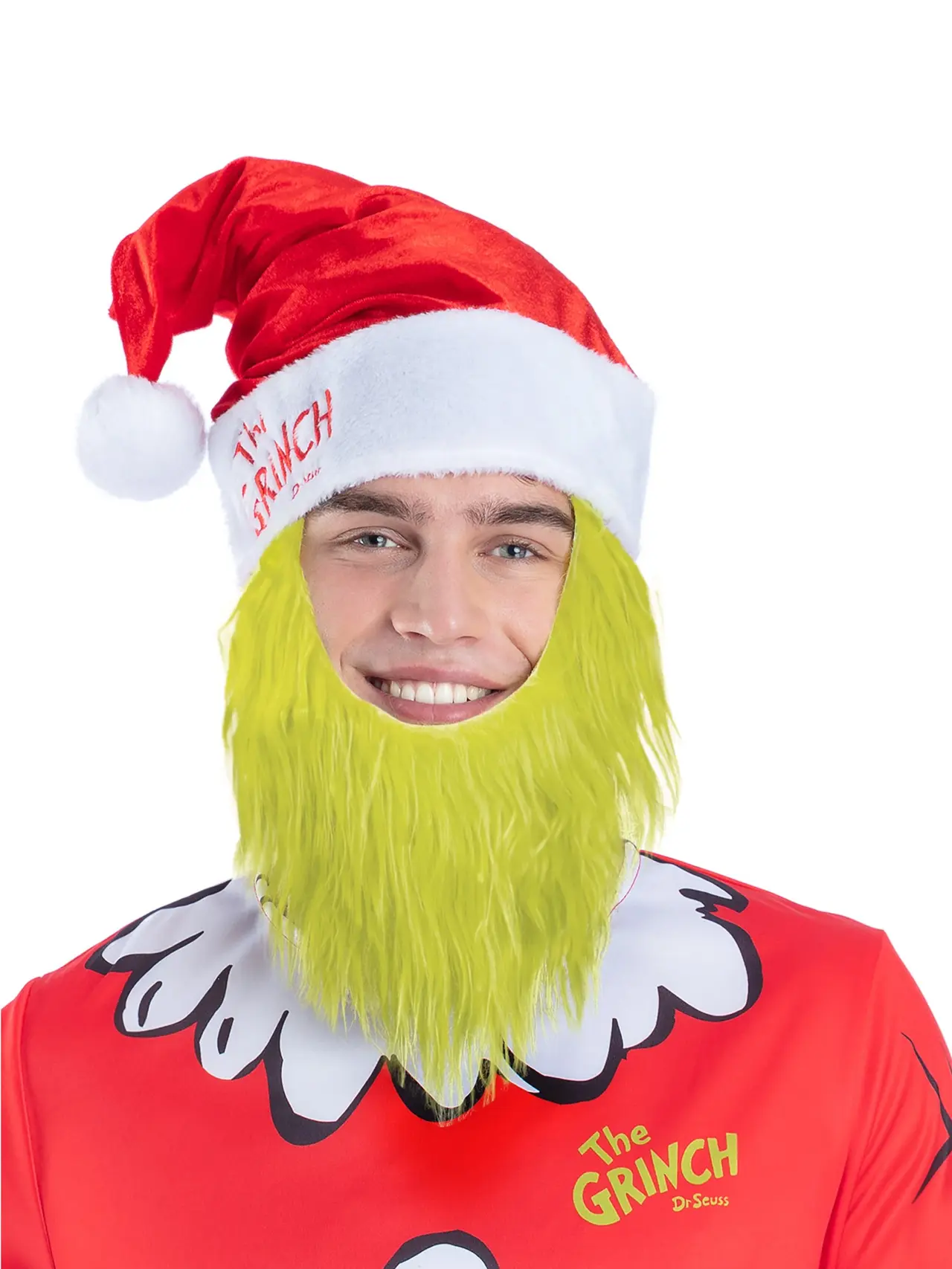 Grinch-nissehue med pelsskæg til børn
