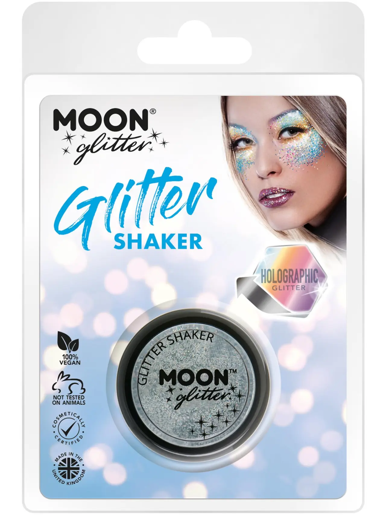 Moon Glitter holografisk glimmer i strødåse, sølv (blisterpakning)