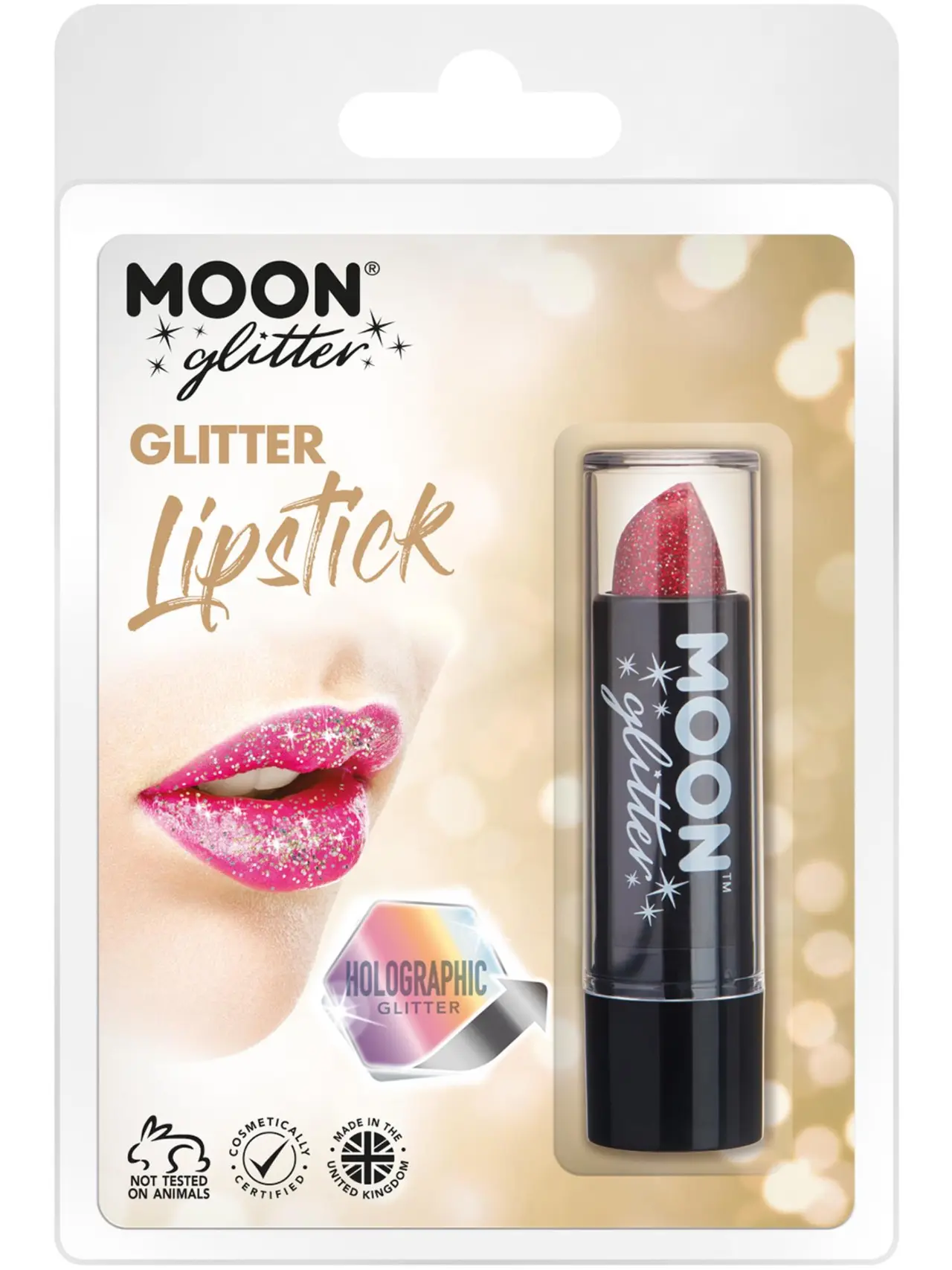 Moon Glitter holografisk glimmerlæbestift, rød