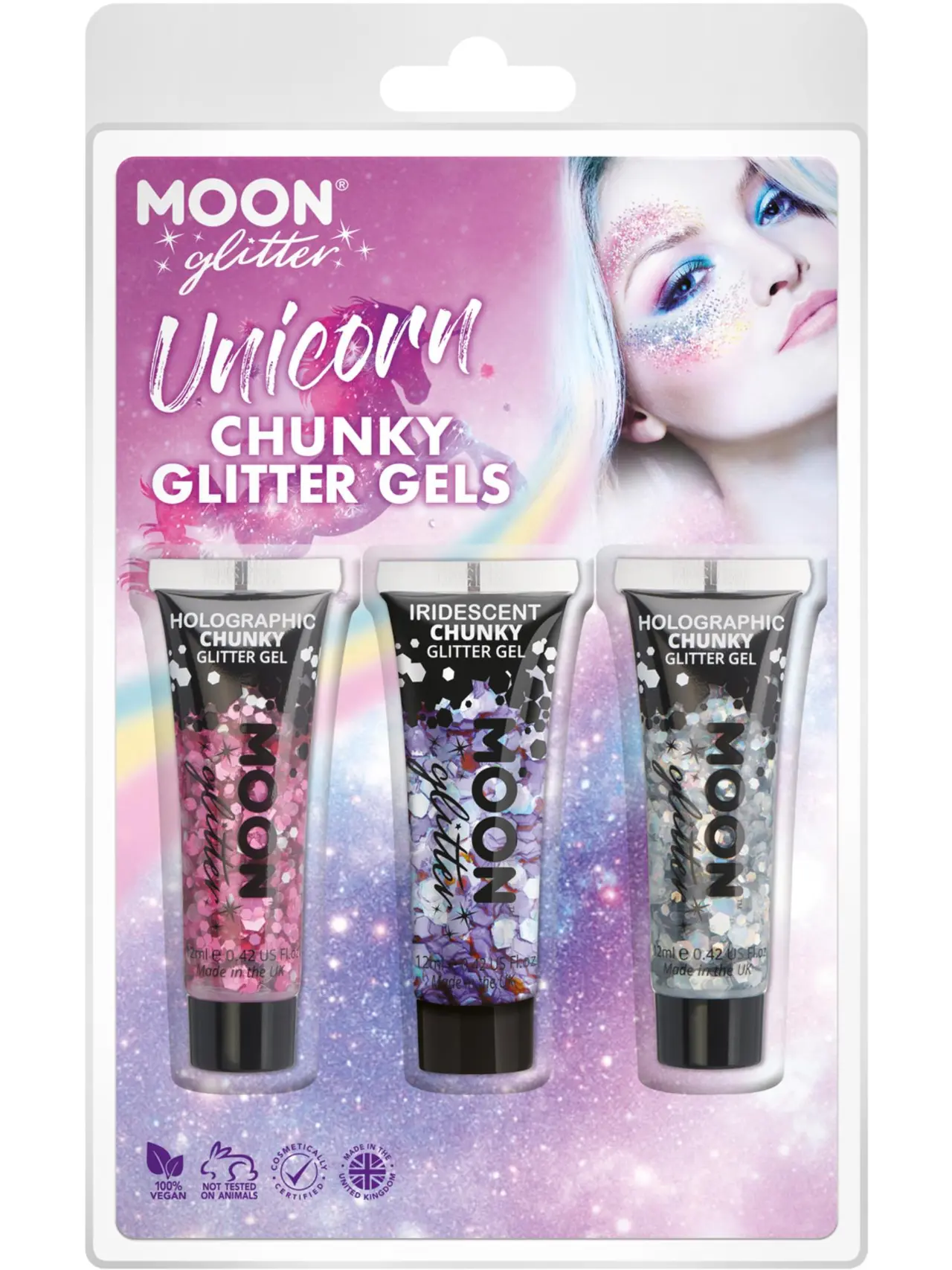 Moon Glitter Unicorn grove glimmergeler, 3 stk., pink