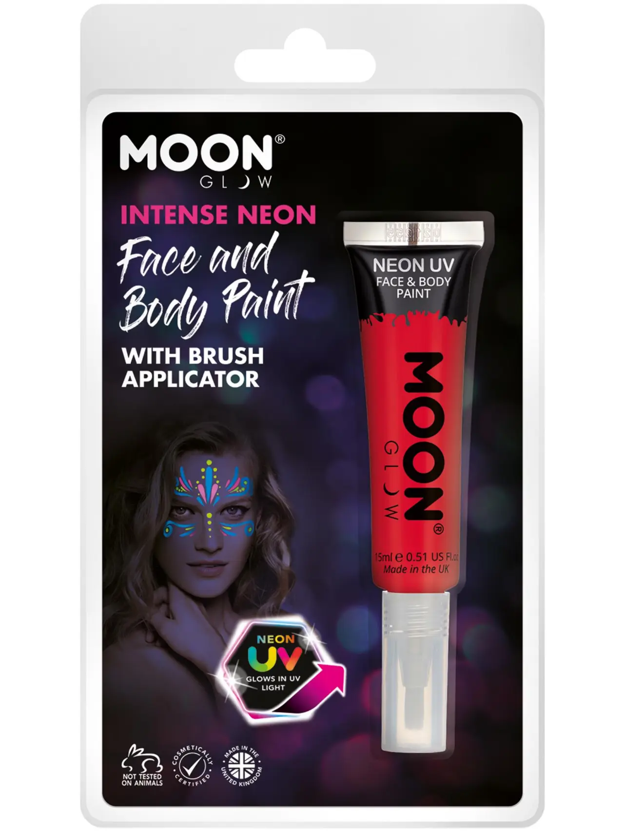 Moon Glow intens neon UV-ansigtsmaling med pensel, rød