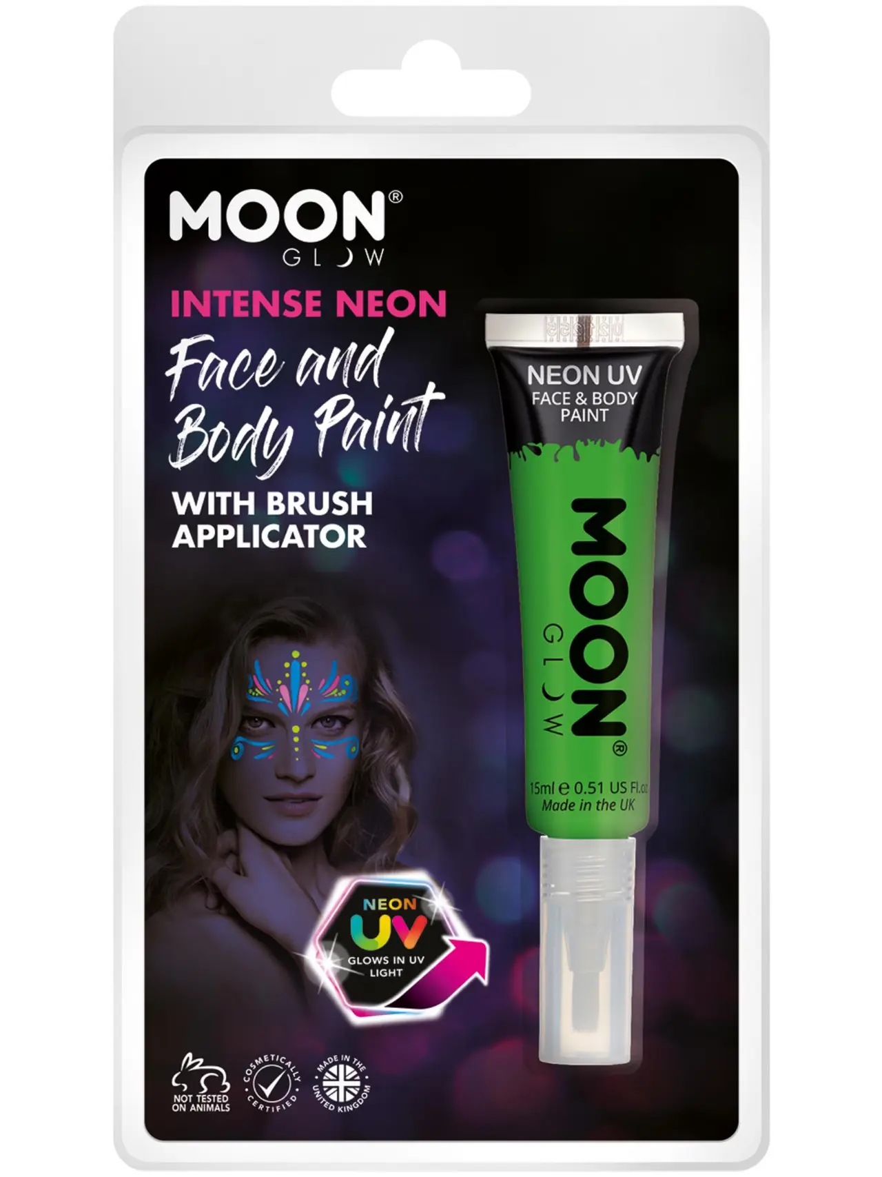 Moon Glow intens neon UV-ansigtsmaling med pensel, grøn