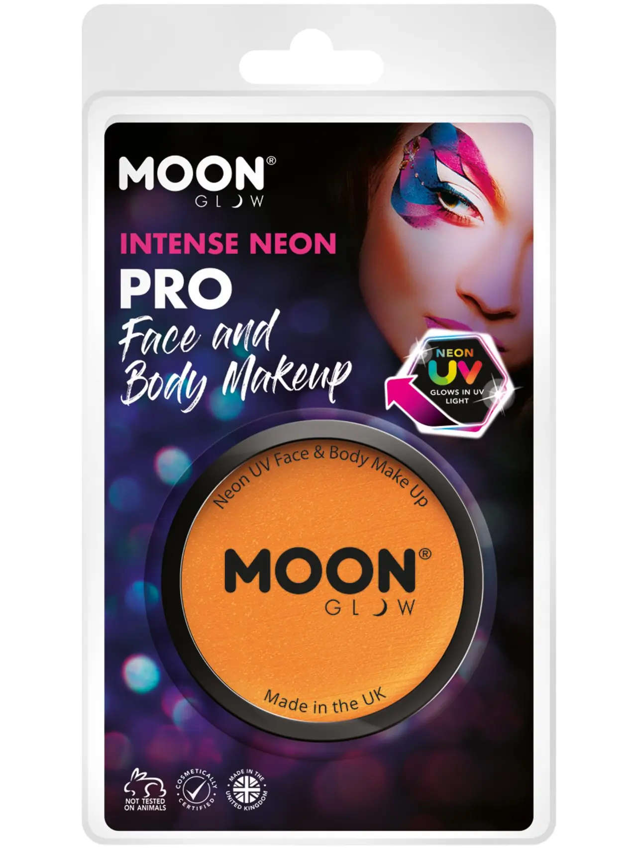 Moon Glow Pro intens neon UV-ansigtsmaling i krukke, orange