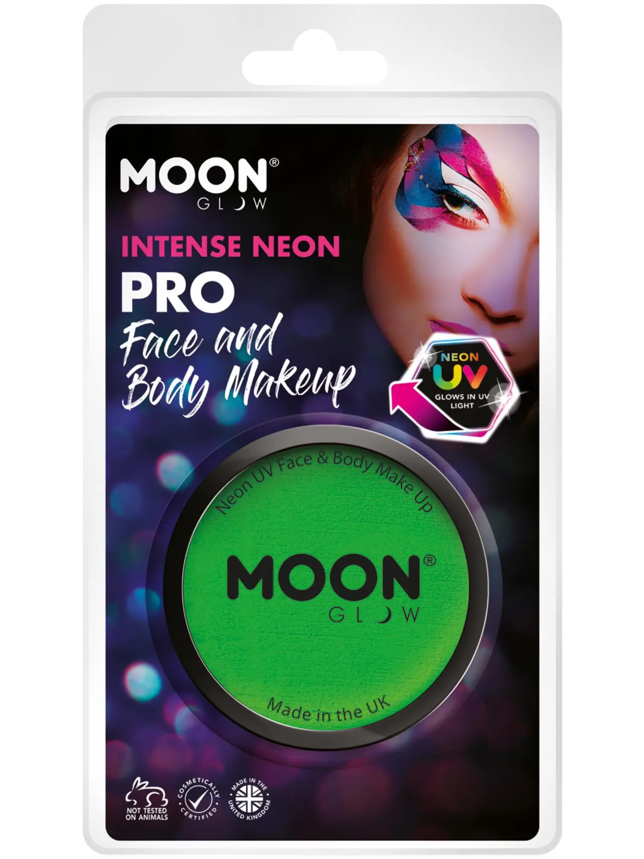 Moon Glow Pro intens neon UV-ansigtsmaling i krukke, grøn