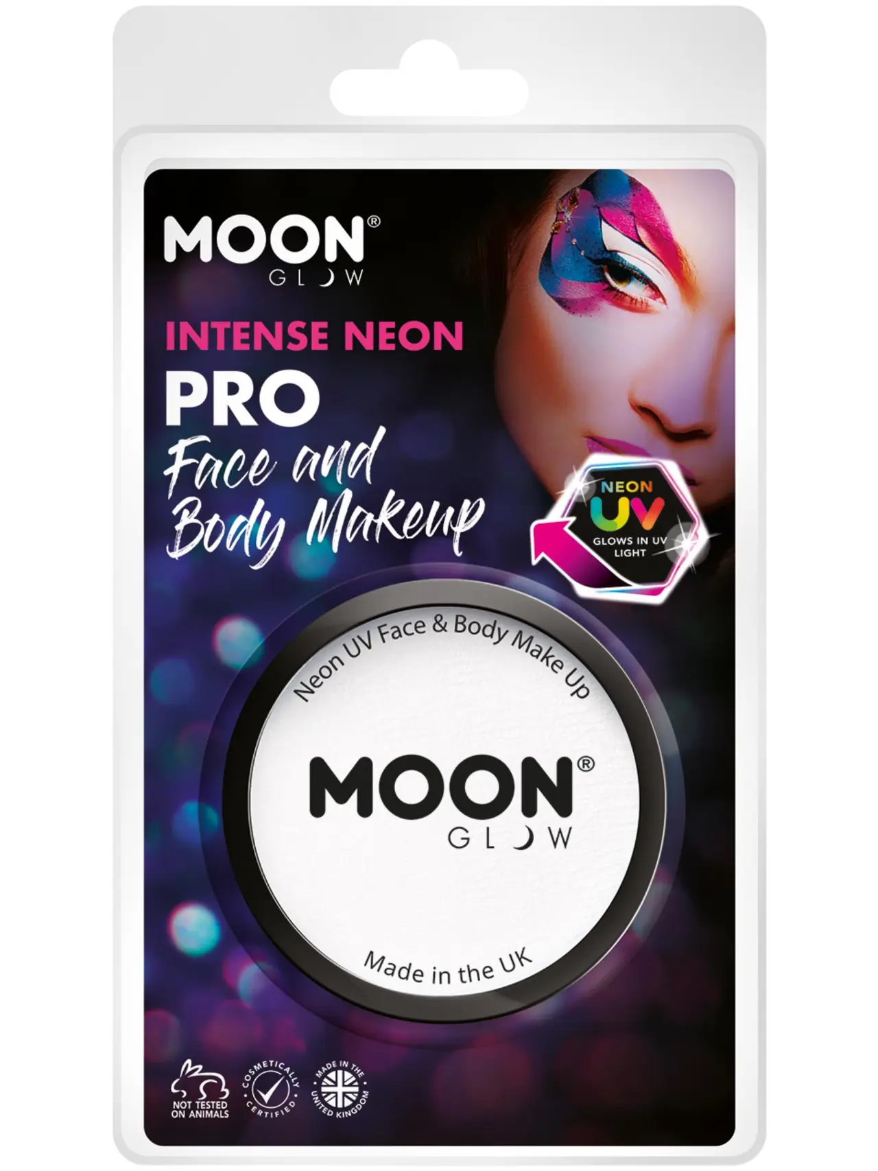 Moon Glow Pro intens neon UV-ansigtsmaling i krukke, hvid