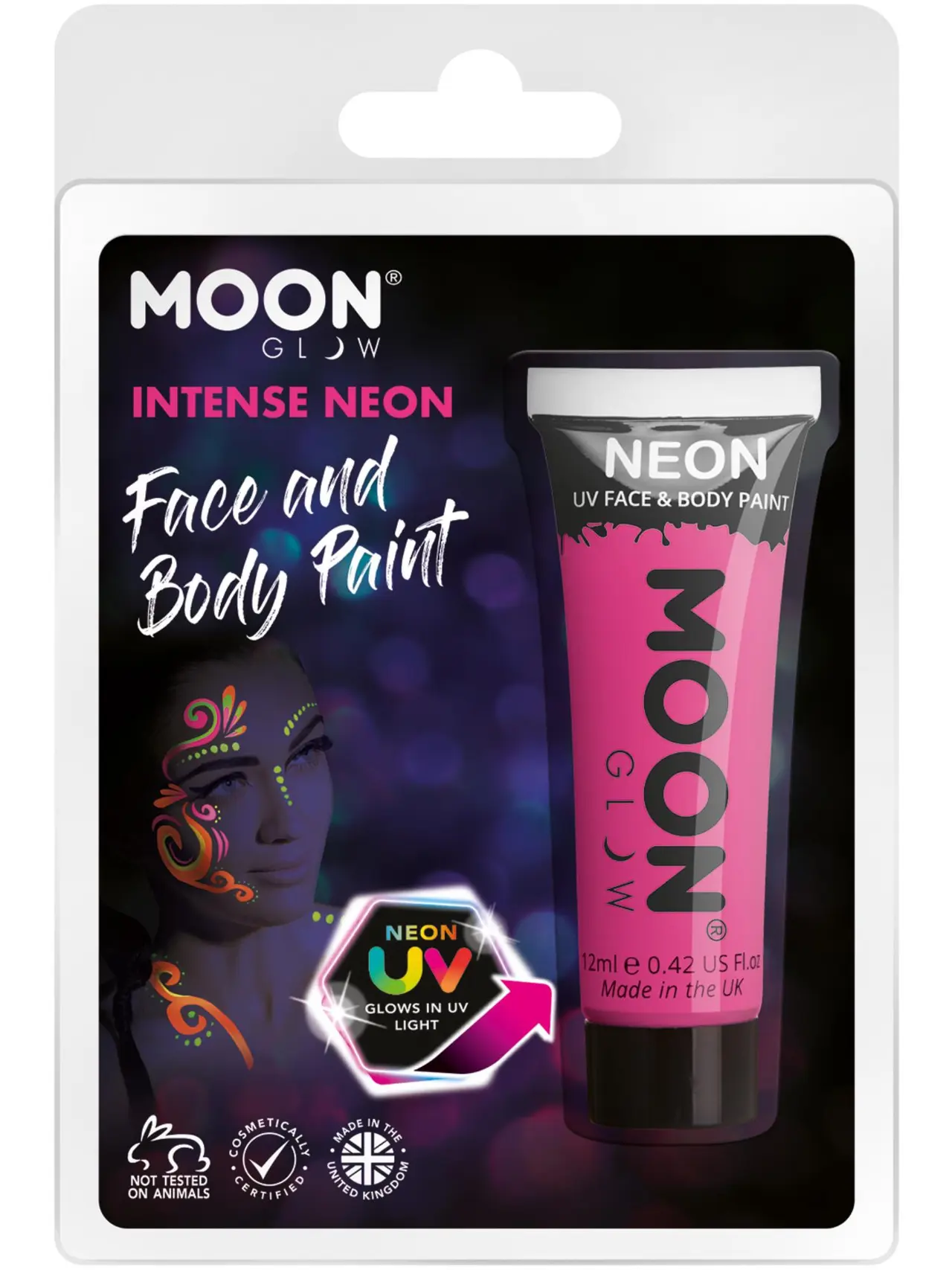 Moon Glow intens neon UV-ansigtsmaling, pink (blisterpakning)