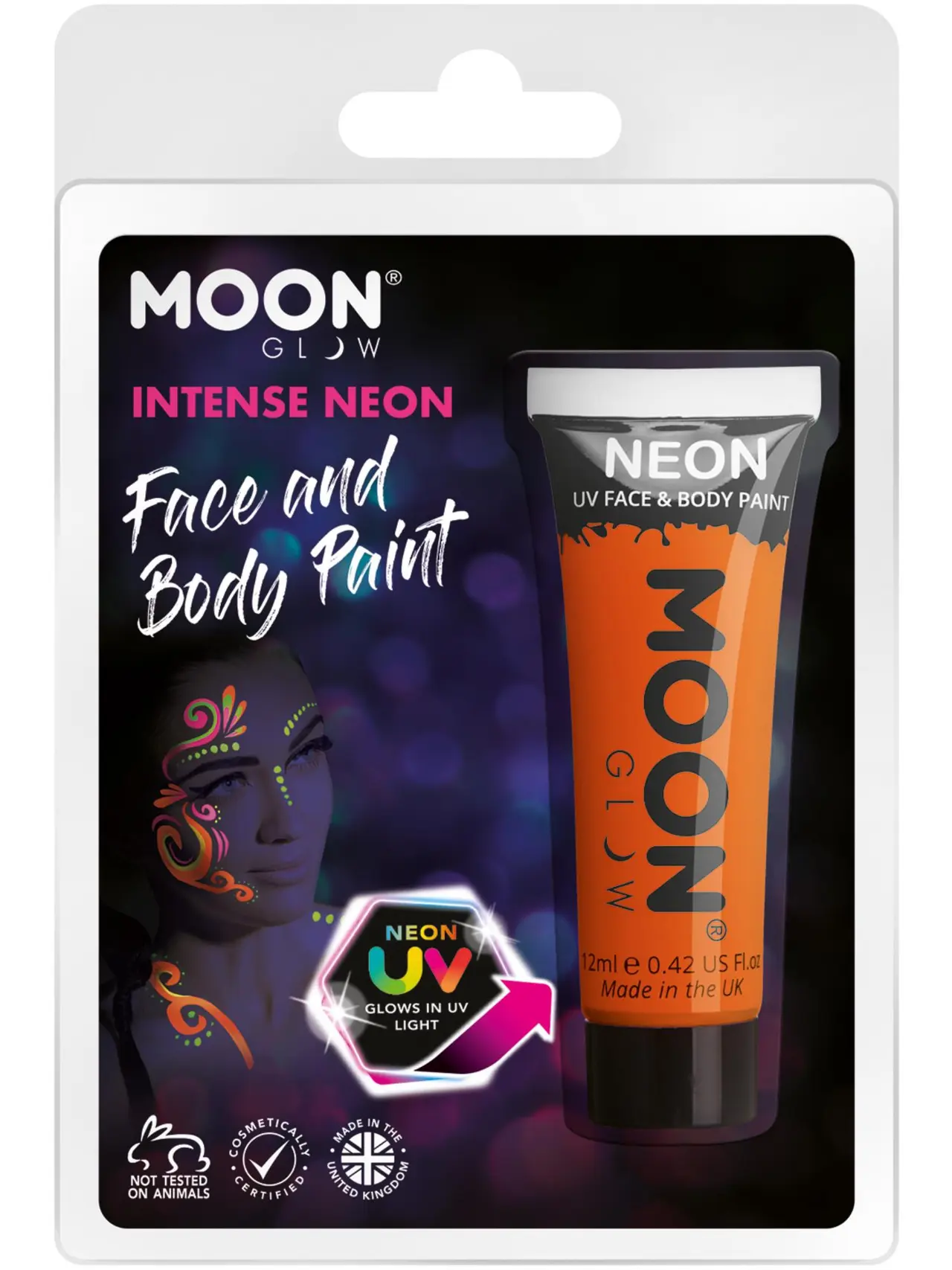 Moon Glow intens neon UV-ansigtsmaling, orange (blisterpakning)