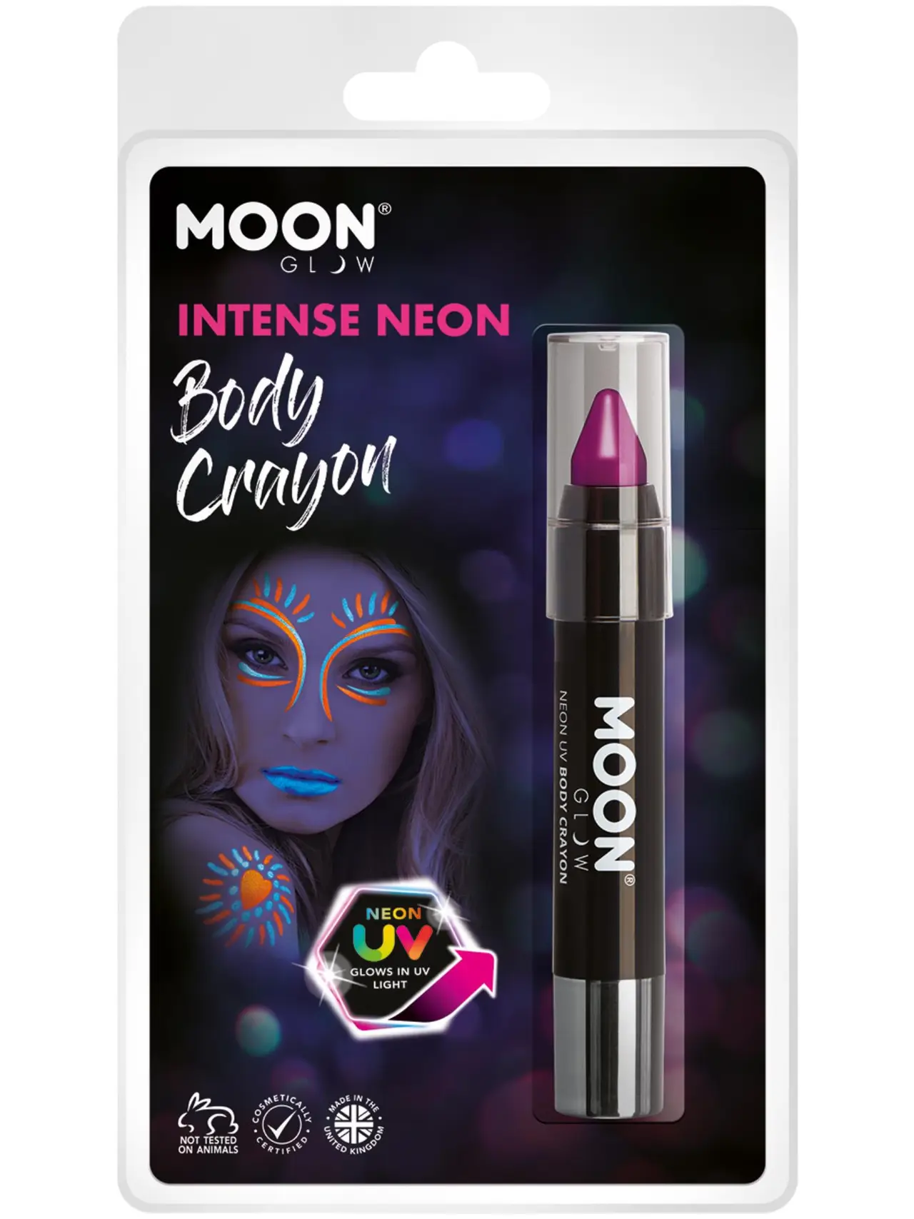 Moon Glow intens neon UV-kropsfarvestift, lilla