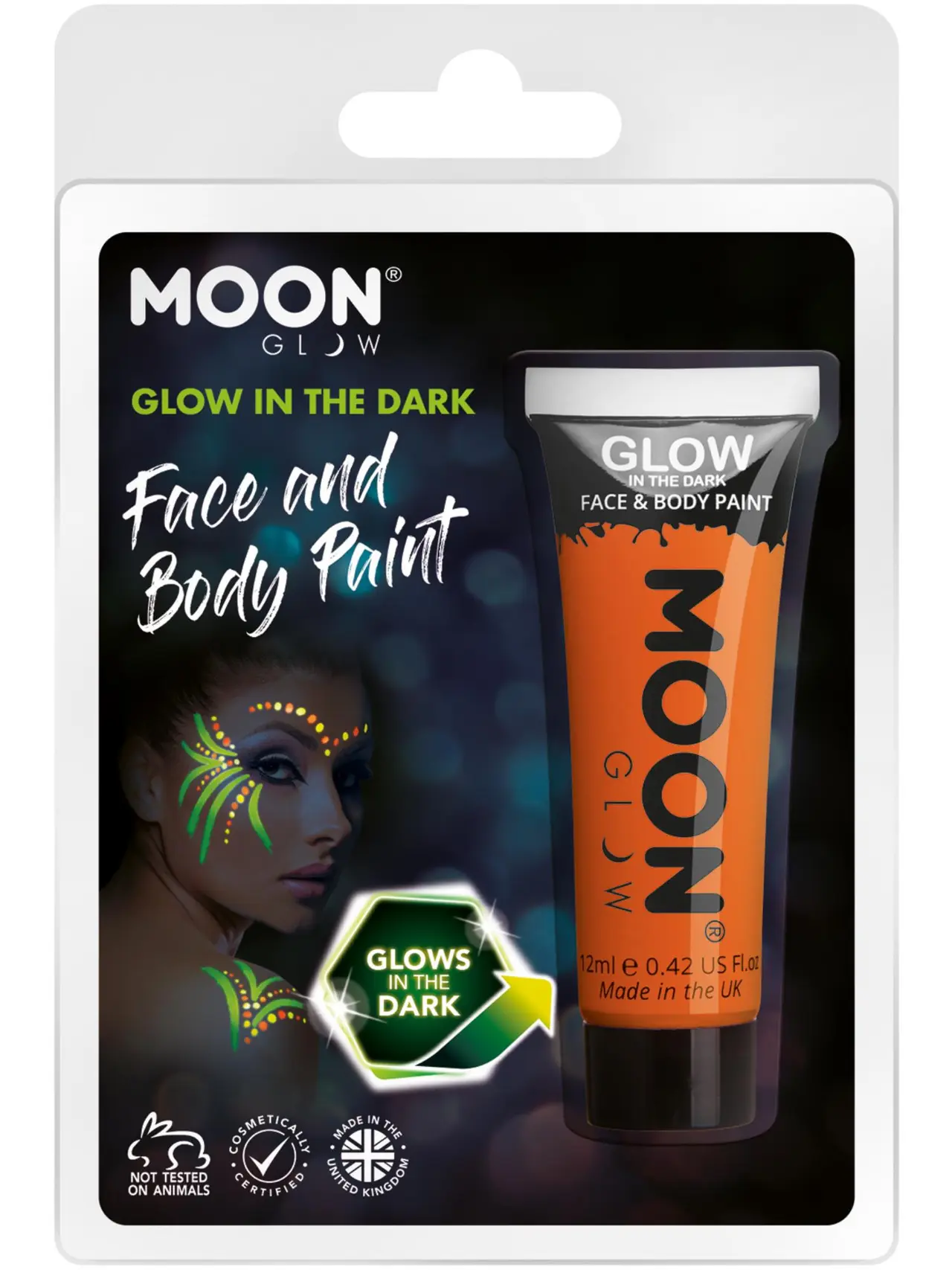 Moon Glow selvlysende ansigtsmaling, orange (blisterpakning)