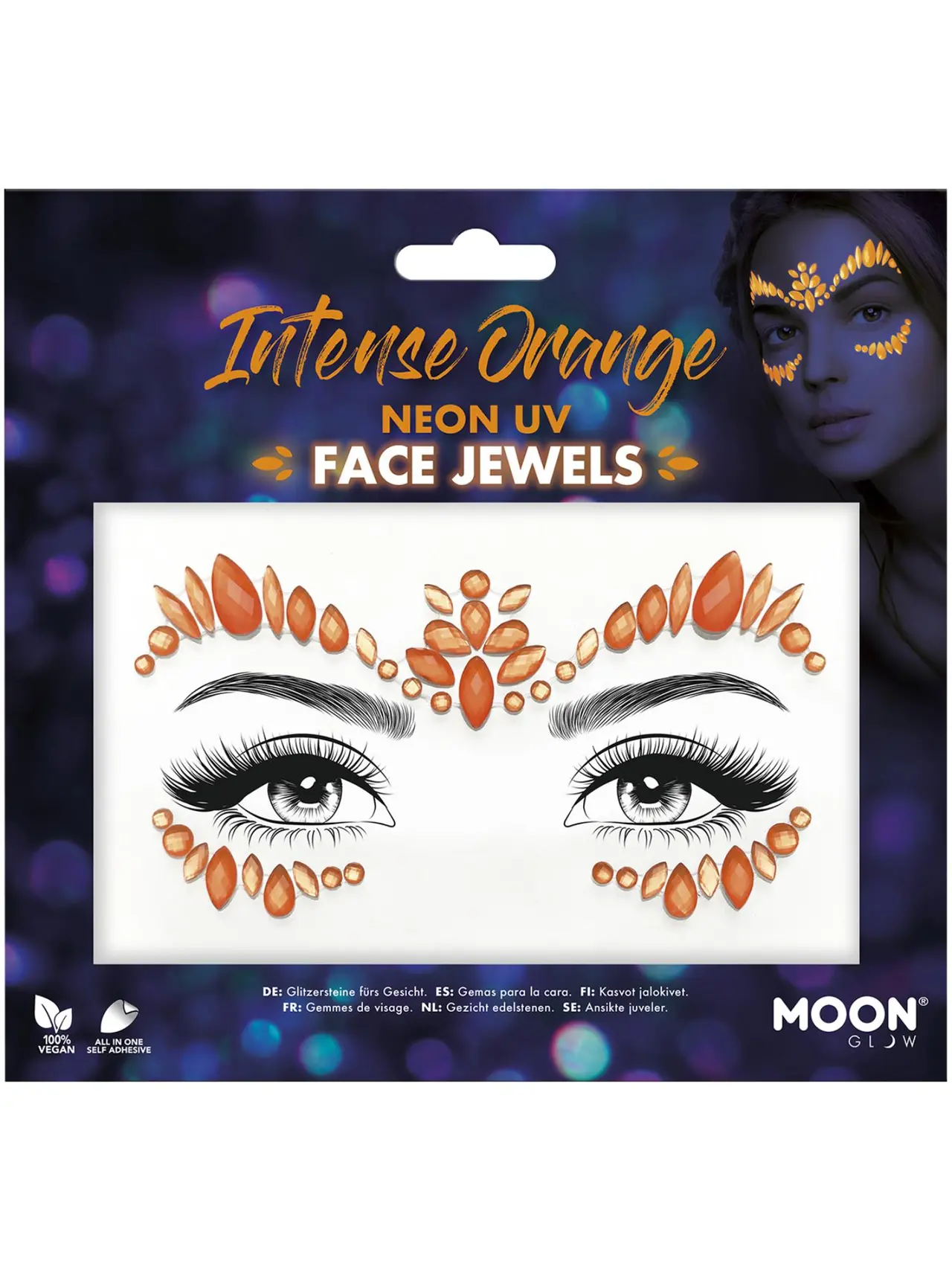 Moon Glow neon UV-ansigtssmykker, intens orange