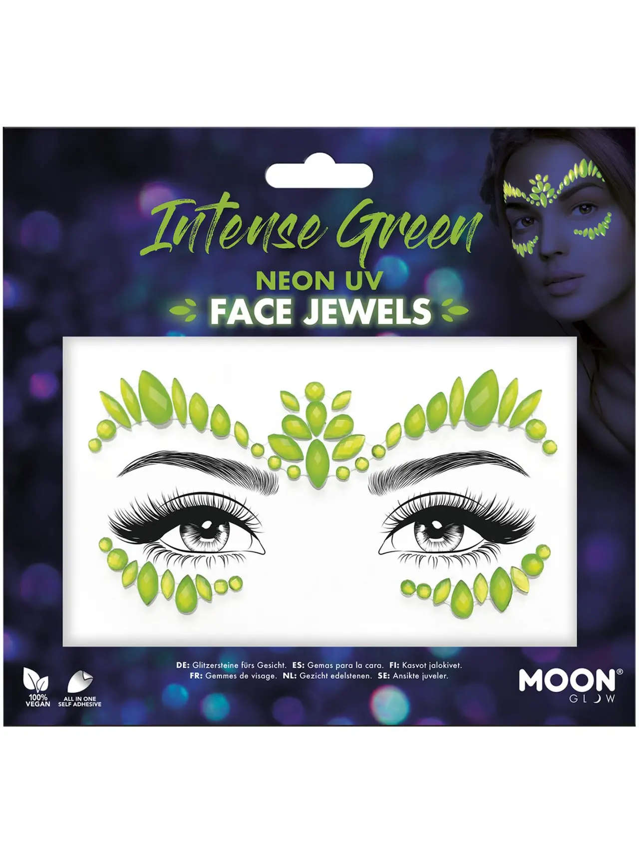 Moon Glow neon UV-ansigtssmykker, intens grøn