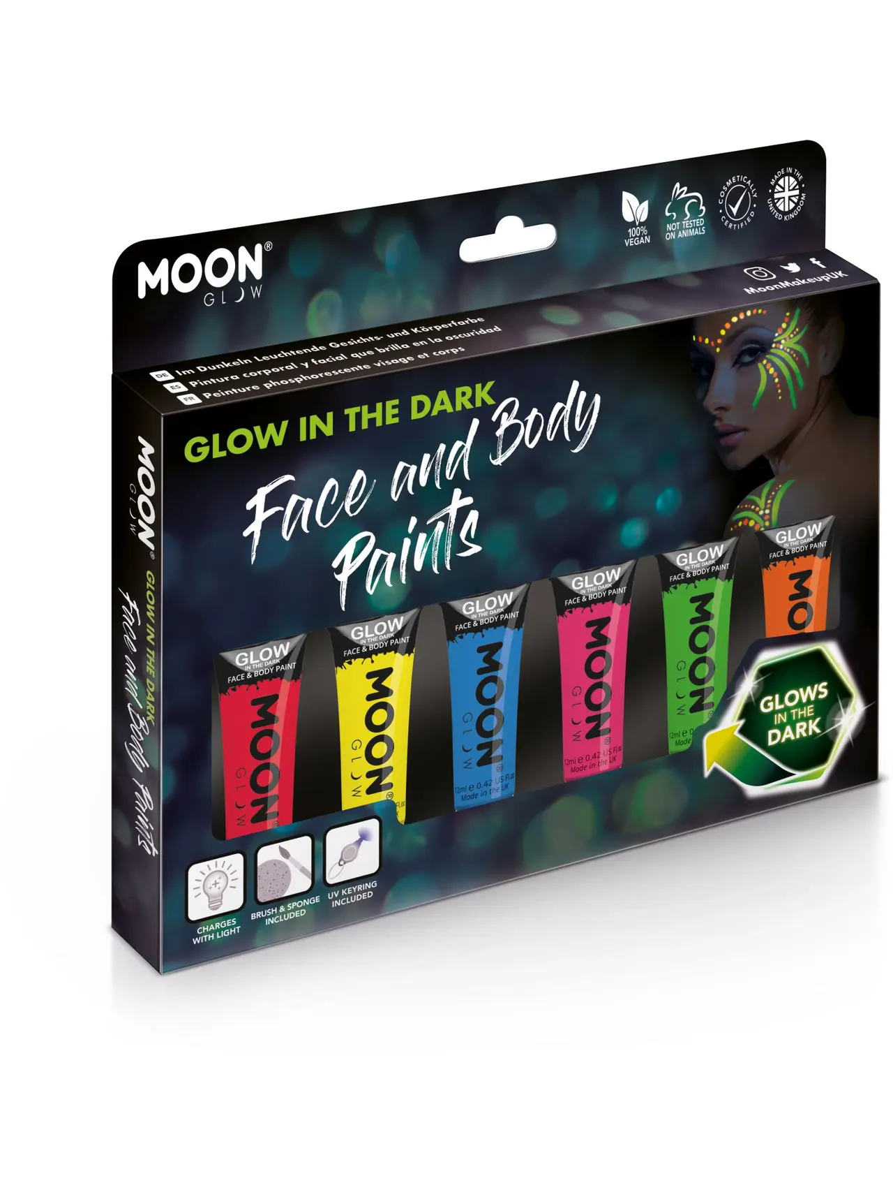 Moon Glow selvlysende ansigtsmaling, sæt med flere farver
